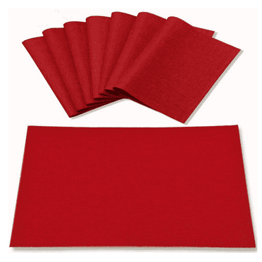 Cloth Placemats Set of 8, Linen Type Fabric Placemats Machine Washable Placemats Heat Resistant Placemats Wrinkle Free Thick Polyester Kitchen Place Mats for Dining Table (Red)