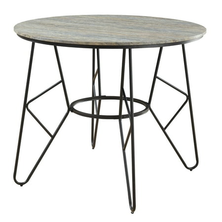 Deco Gathering Table Emerald Home Emmett Stone Gray and Black Round Gathering Height Dining Table with Round Tabletop And Metal Base ()