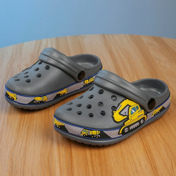 Qicasul Boys Garden Clogs Shoes Boys Slippers for Kids Breathable Summer Beach Shoes -on Soft Sole Casual Footwear Grey US Size:10