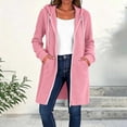 thumbnail image 2 of Women Long Vertical Ribbed Knit Hooded Sevevn Cardigan Full Zip Drawstring Dual Side Pockets Long Sleeve Casual Outer Coat For Spring Fall, 2 of 8