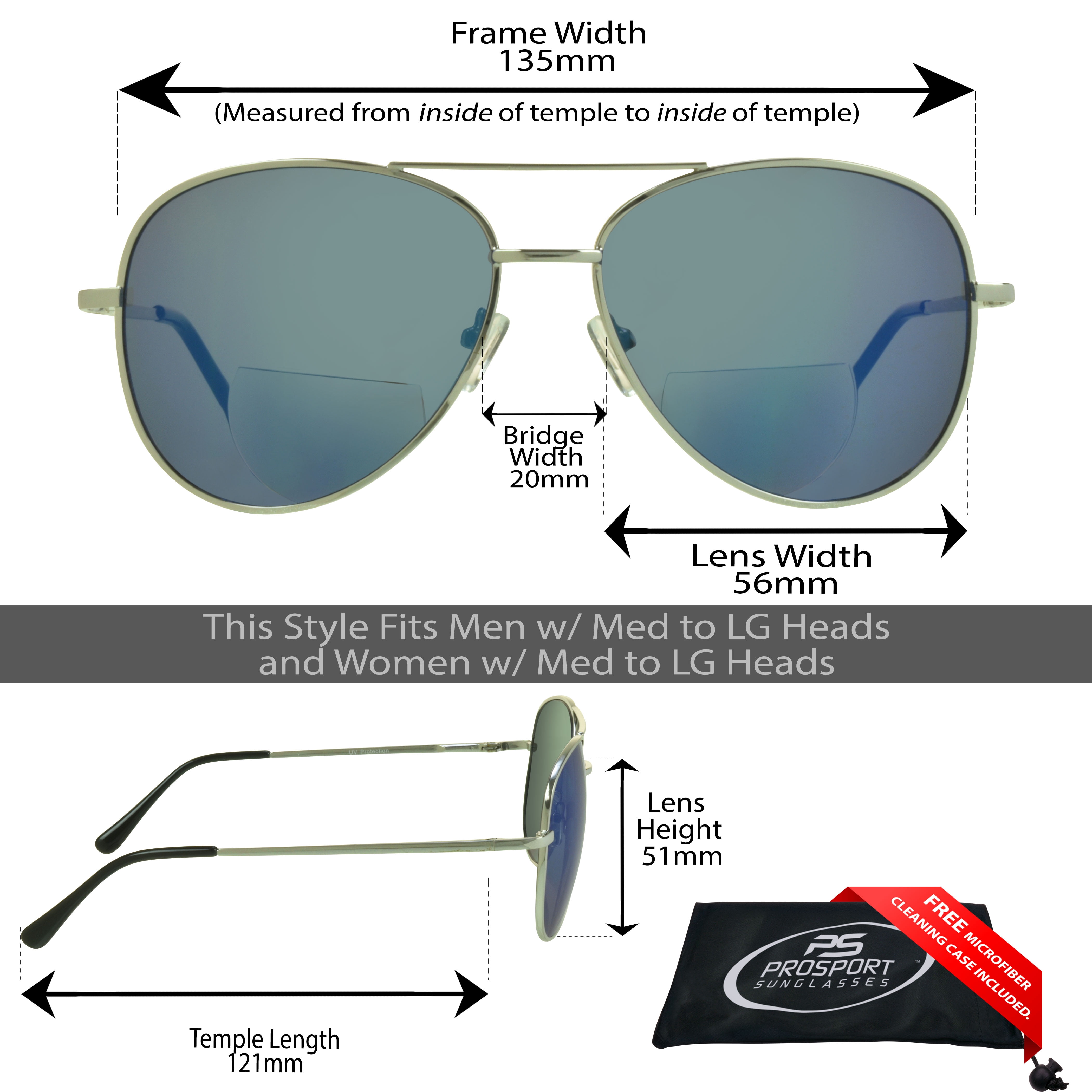 proSPORT Aviator Bifocal Reader Sunglass Flashed Blue Mirror Lens Men Women