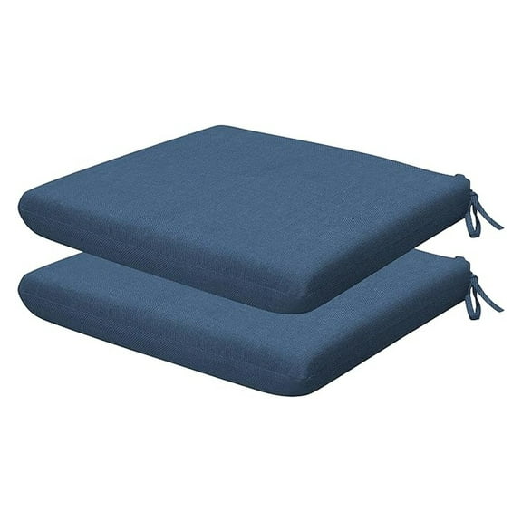 Outdoor Set of 2 Seat Pads, 18 x 17.5, Textured Solid Pacific Blue Chair Cushions for Patio Furniture