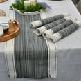thumbnail image 6 of Organic Cotton Woven Stripe Table Runner with Fringe Rustic Farmhouse Cloth Dining Table Runner for Kitchen Buffet Table Boho Dresser Scarf Non Slip Washable Ombre Texture Black / Off White 14"x90”, 6 of 8