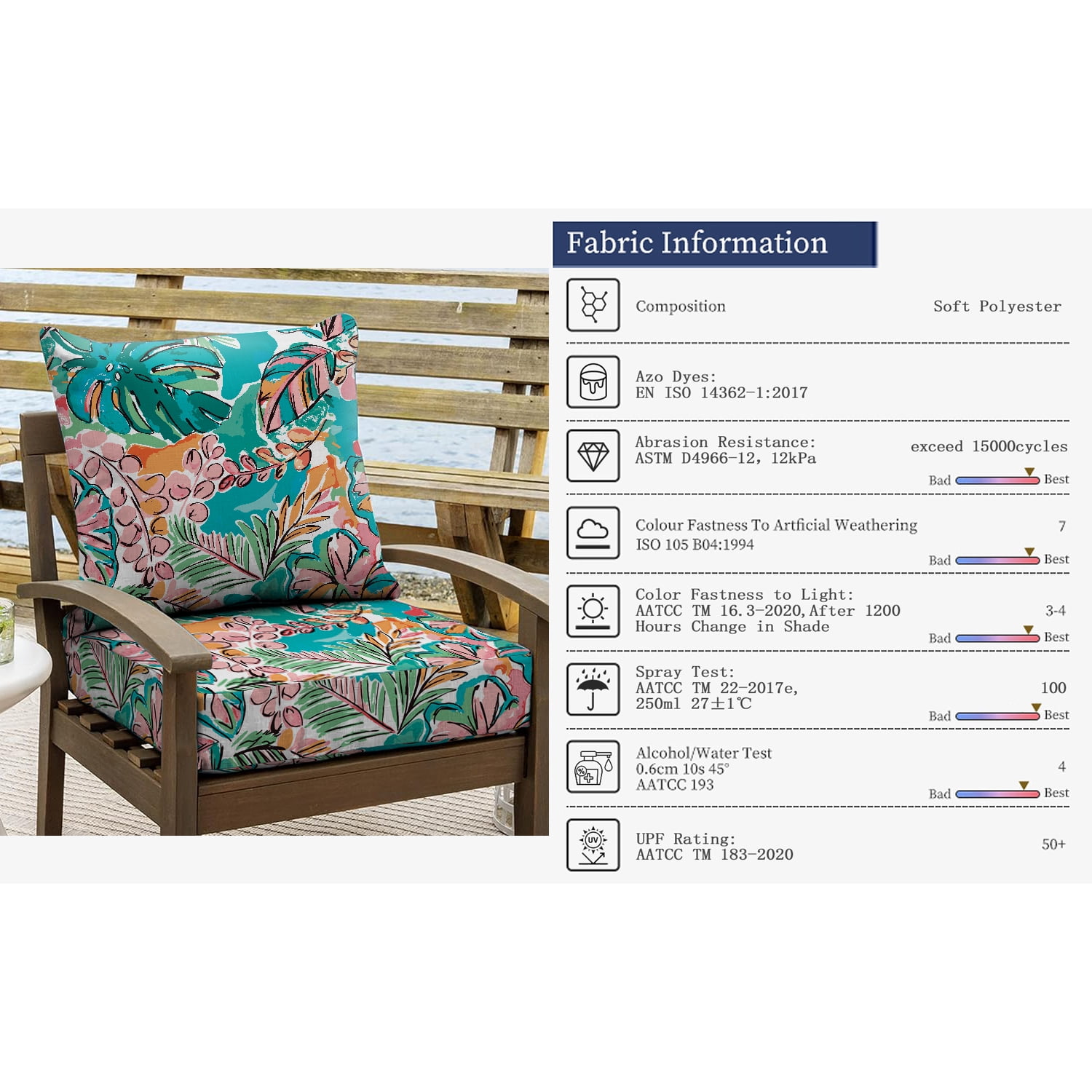 All Smiles Outdoor Chair Cushions for Patio Furniture Set of 24X24 Inch Waterproof Fade Resistant with Removable Cover Plantain leaf Farmhouse Decorative Cushions for Seat Yard Garden Deck