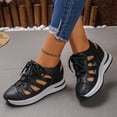 thumbnail image 4 of Women's Wedge Sandals Hollow out Leather Platform Sneakers Closed Toe Lace up Thick Soft Sole Cushioned Athletic Tennis Walking Shoes Black Size 8, 4 of 7