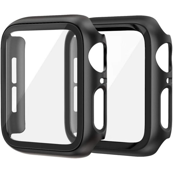 [2-Pack] Tempered Glass Case For Apple Watch Series 6/SE/5/4 (40mm) - Shockproof Bumper Protective Guard Shield Case Built in Screen Protector Full Coverage, Black