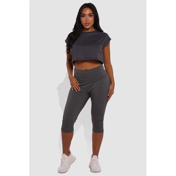 Pillowy Soft Fold Over High Waist Leggings - Dark Heather Gray