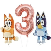 Toyland Bluey & Bingo Foil Balloon Birthday Pack - 2 x 32 Character Balloons & 1 x 40 Number Balloon - Kids JBEDParty Decorations