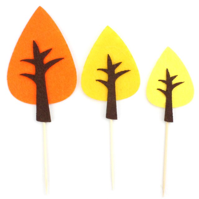 Coxeer Cake Topper Set Felt Plant Cute Cake Pick Cupcake Decoration Stick for Birthday