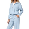 thumbnail image 3 of UVN Two Piece Sets for Women Fall Winter Fashion Tracksuit Outfits Lapel Long Sleeve Zip Up Tops and Pants Lounge Sets, 3 of 10