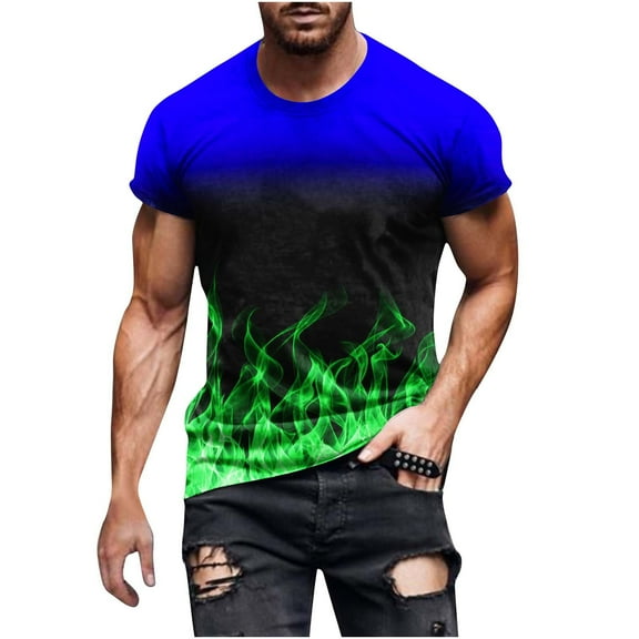 Men's Plus Size Graphic Tee Tops Big and Tall Personalized Flame Print Tshirts Short Sleeve Muscle Shirts 4X-5X