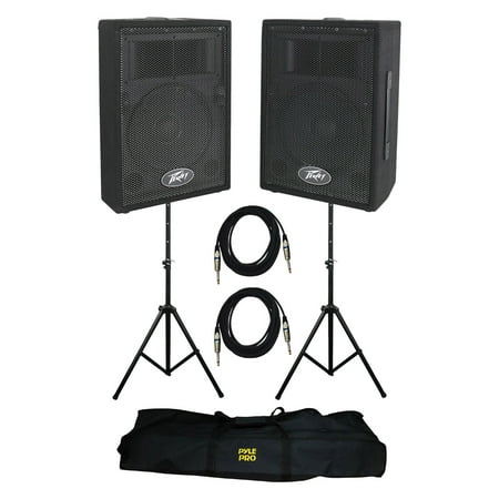 - Peavey DJ 2-Way PA Speaker System (2 Speakers) + Stands with Cable Kit (2 Pack)