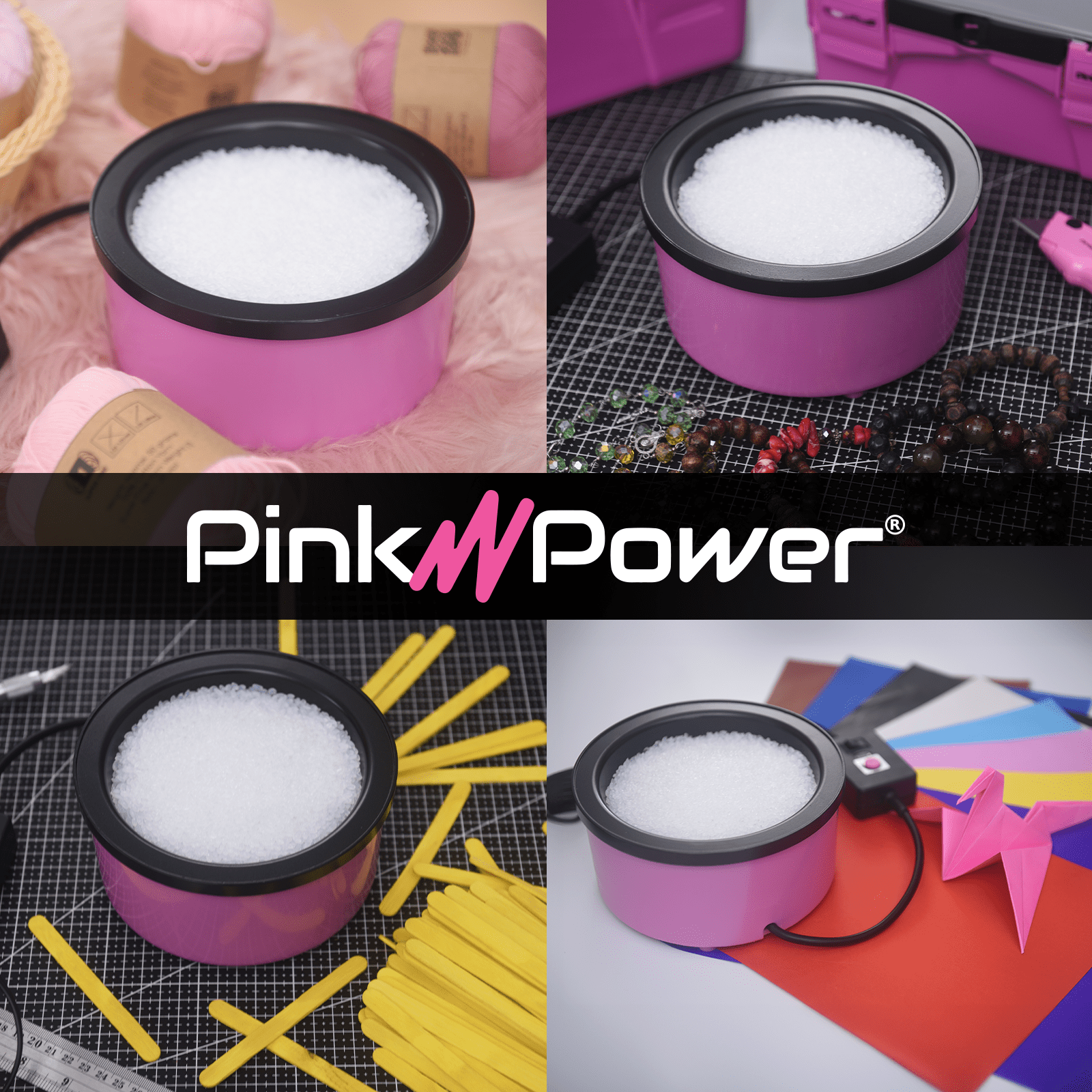 Pink Power Electric Hot Glue Pot for Crafts w/Adjustable Temp 225-400 F - 160ml Hot Glue Skillet for Crafting - Hot Glue Pots for DIY Crafters - Mini Electric Skillet Hot Glue Stick Glue Pellet Pot