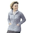 thumbnail image 1 of Aran Irish Merino Wool Zipper Cardigan Sweater Women's Knitted Jacket with Mock Turtleneck Made in Ireland, 1 of 3