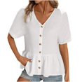 thumbnail image 1 of Eres Más Que una Camisa de Puntuación de Prueba, Temperamento de Moda Botón de Cuello en V de Color Sólido de Manga Corta para Mujeres, 1 of 6