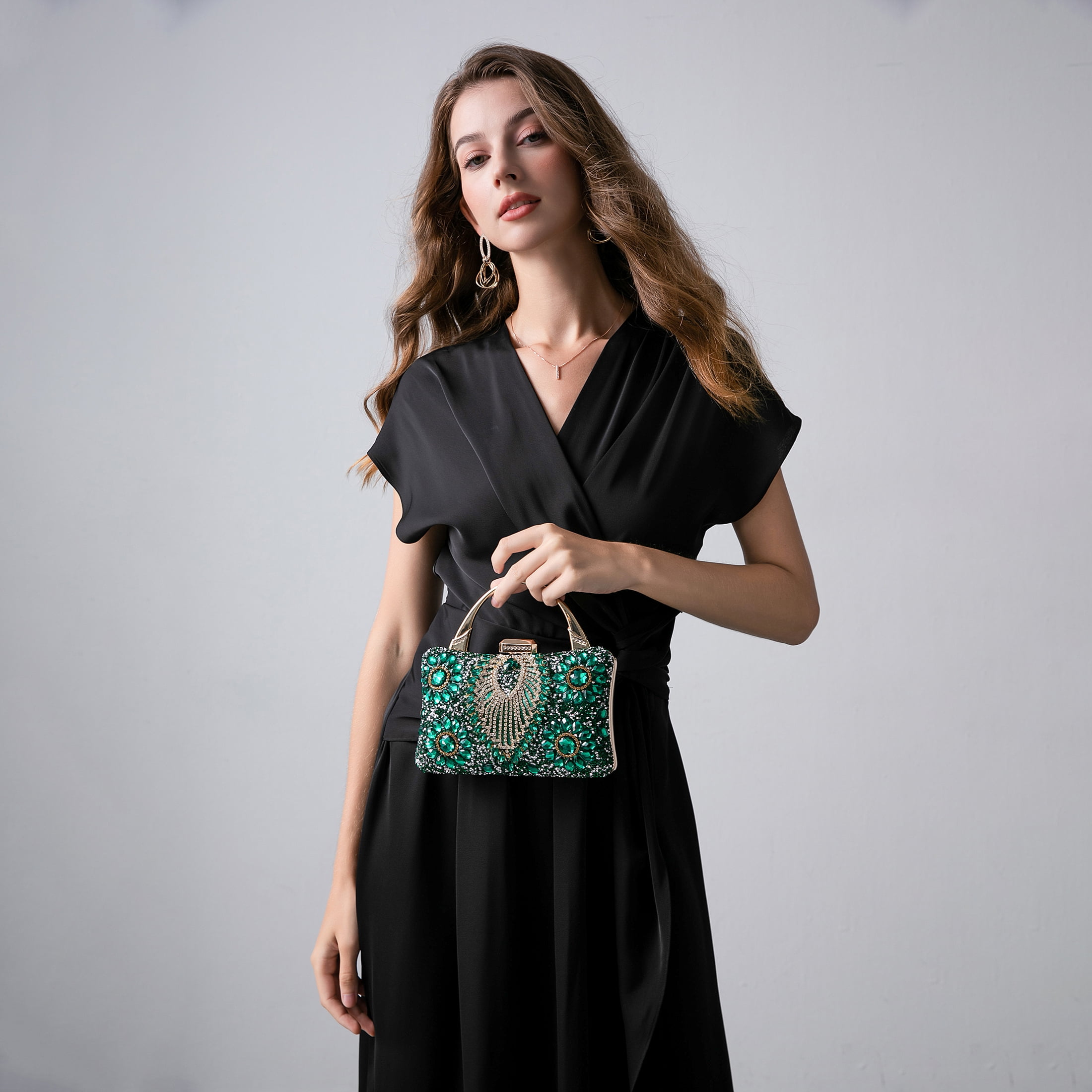 LIS BAGS Evening Bag Clutch Purses for Women Ladies Sparkling Party Handbag  Wedding Cocktail Prom Bag V-neck shape