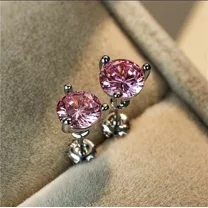 2CT Round Cut Lab Created Pink Diamond Women's Stud Earrings 14k White Gold Plated