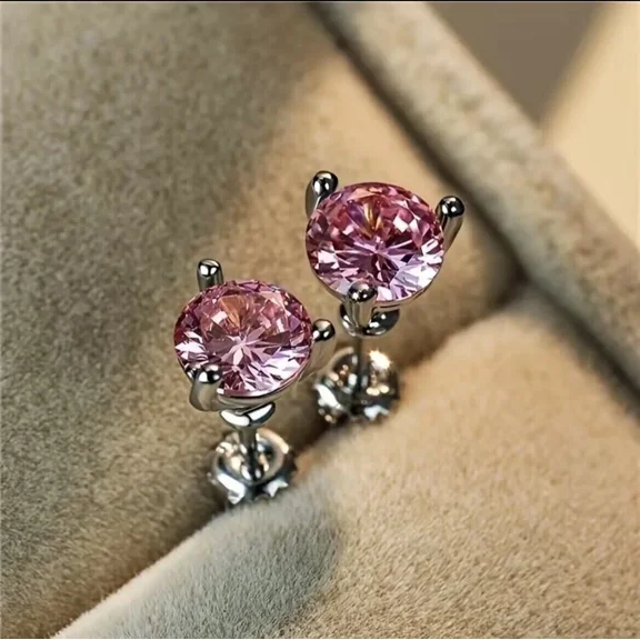 2CT Round Cut Lab Created Pink Diamond Women's Stud Earrings 14k White Gold Plated