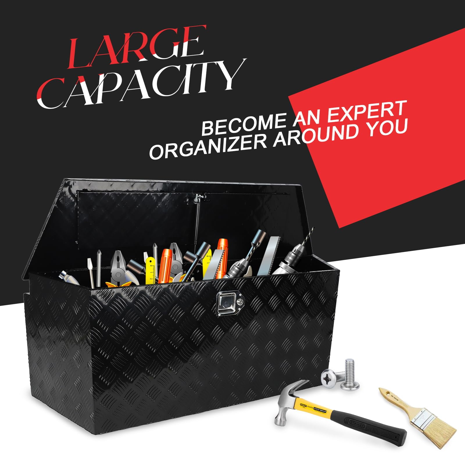 Confote 49 Inch Aluminum Trailer Tongue Box Truck Tool Box with Lock & Keys, Black