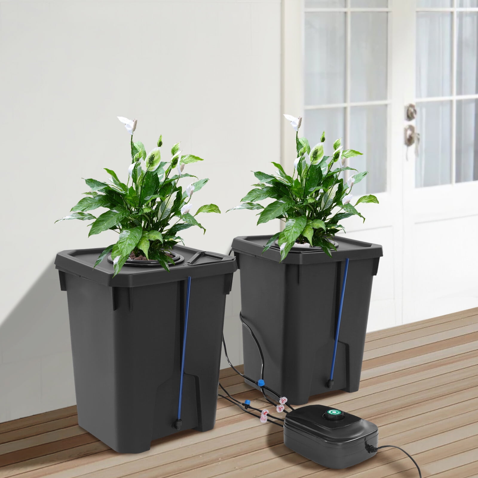 2-Pack Black PP Hydroponics Growing Buckets 7.13Gal - 110V Drip Irrigation System for Home & Commercial Gardening