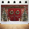 thumbnail image 3 of Rustic Christmas Backdrop Red Barn Door Chritsmas Tree Snowy Photography Background Farmhouse Xmas Vintage Wooden House Family Kids Portrait Holiday Party Banner Decor Photo Booth Props 10X8FT, 3 of 5