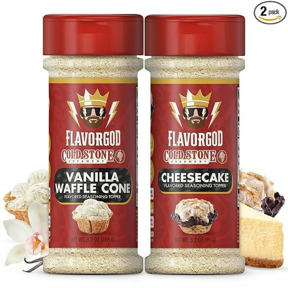 Cold Stone Creamery Ice Cream Seasoning Toppers by FlavorGod (2-Pack) - Healthy Dessert Toppers - 0 Calories, 0 Sodium, Kosher - Try with Coffee, Yogurt, & Ice Cream - Cheesecake & Vanilla Combo
