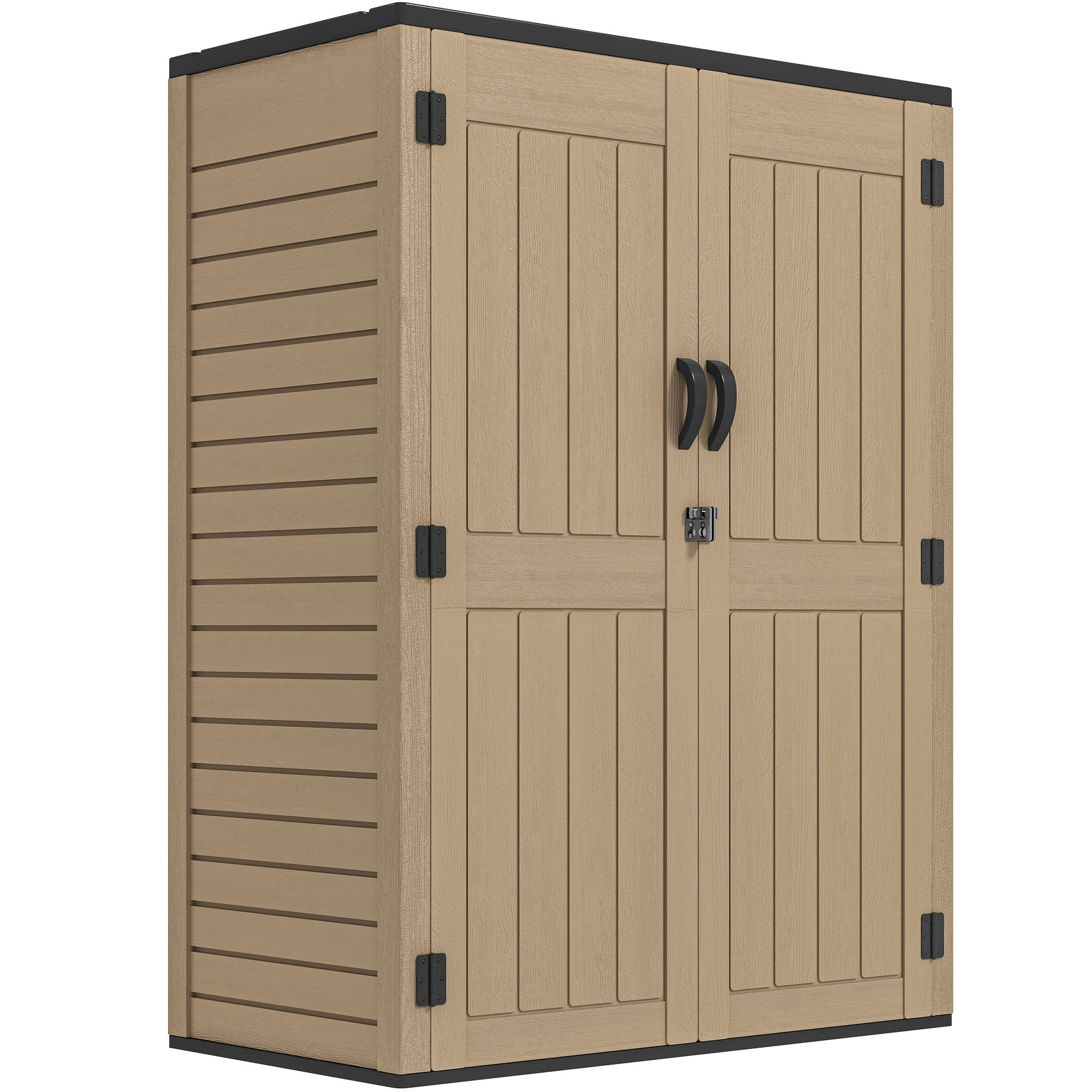 Dextrus Tall Outdoor Storage Shed, Vertical Lockable Tool Storage Resin Shed for Garden, Garage, Patio, No Shelves Included, Brown