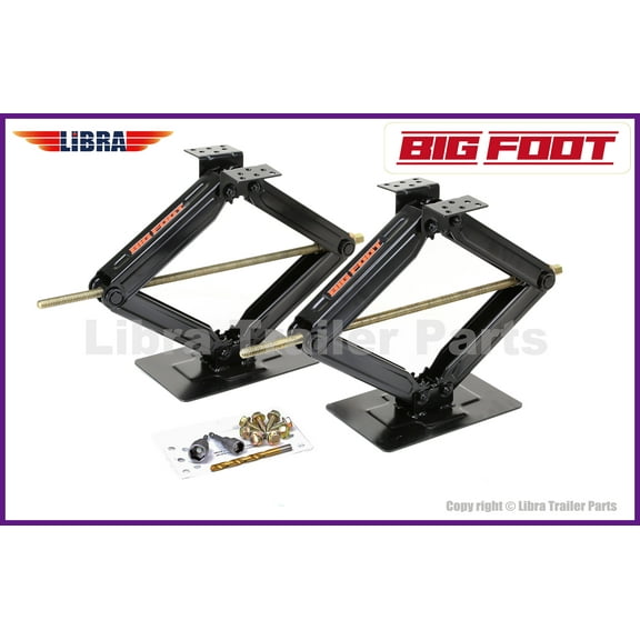 LIBRA Set of 2 Bigfoot 5000 lb 24" RV Trailer Stabilizer Leveling Scissor Jacks w/ Dual Power Drill Sockets & Complete Mounting Hardware