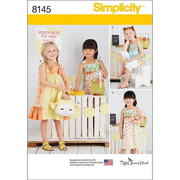 Simplicity Childs' Size 3-8 Ruby Jean's Dresses & Purses Pattern, 1 Each