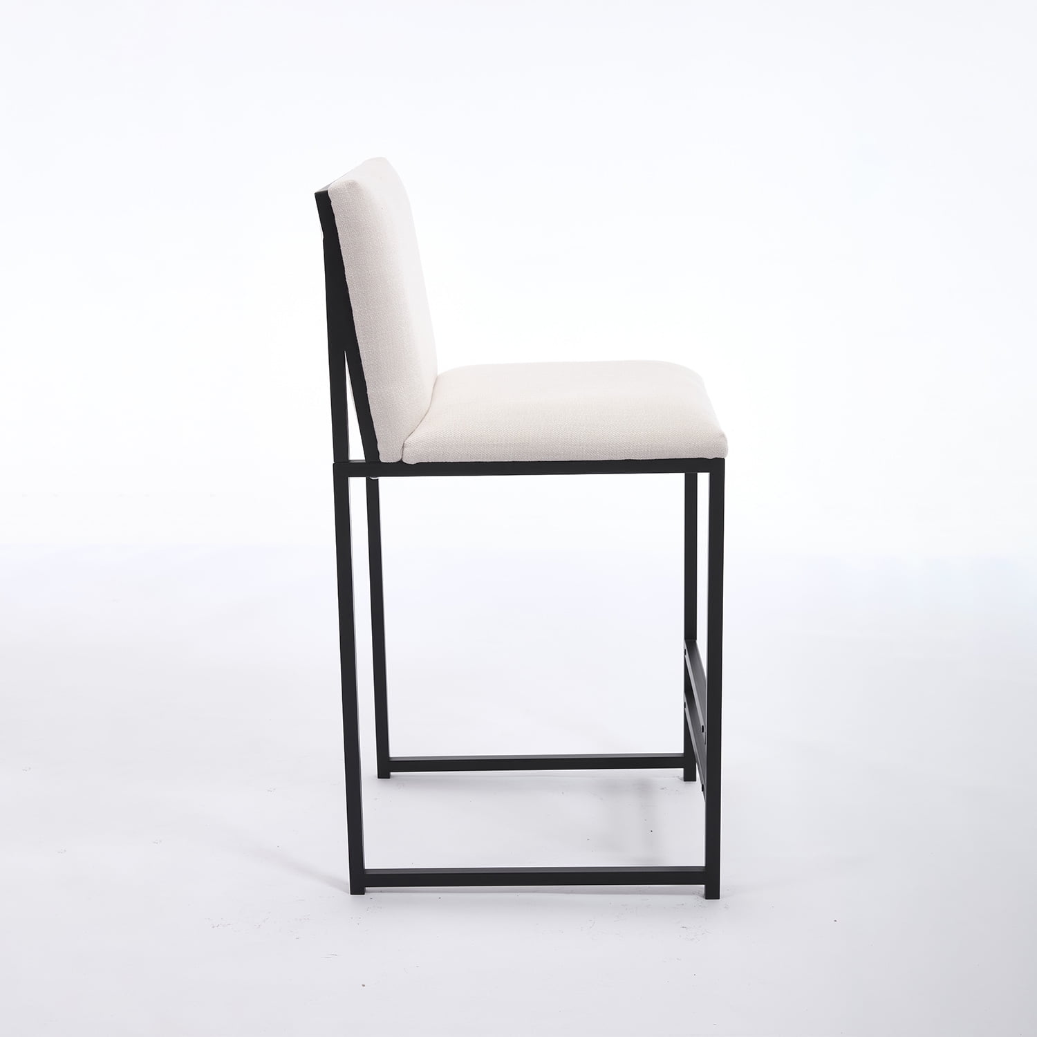 Demi Bonn 44" Counter Height Bar Stools Set of 2, Upholstered Linen Barstools with Back, Armless Kitchen Island Countertop Chairs with Metal Legs, White