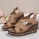 thumbnail image 2 of Bmisegm Women's Summer Fashion Open Toe Leather Wedged Sandals Outdoor Lightweight Clasp Sandals Sandals Women Summer Khaki 8, 2 of 7