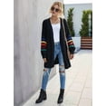 thumbnail image 3 of Women'S Long Open Front Cardigan Striped Color Block Loose Knit Sweaters Outwear Coat Black L, 3 of 8