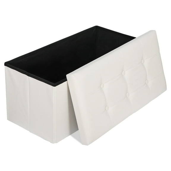 ZENY 30" Folding Storage Ottoman Bench Entryway MDF PVC Faux Leather Finish, White