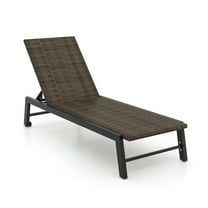 Demifill PE Wicker Patio Chaise Lounge Chair with Wheels, Outdoor Chaise Lounges for Poolside Backyard and Deck, Brown