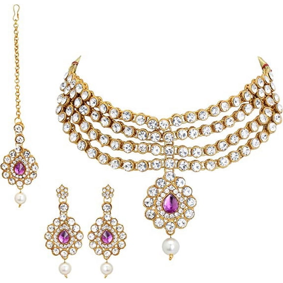 GAHNEMALL 4 LINE PURPLE JEWELLERY SET