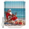 thumbnail image 2 of Coastal Christmas Shower Curtain, Red Santa Blue Beach Xmas Waterproof Washable Boho Funny Cute Shower Curtains Set for Bathroom Farmhouse Bathtubs Decor with Hook, 36"Wx72"L, 2 of 7