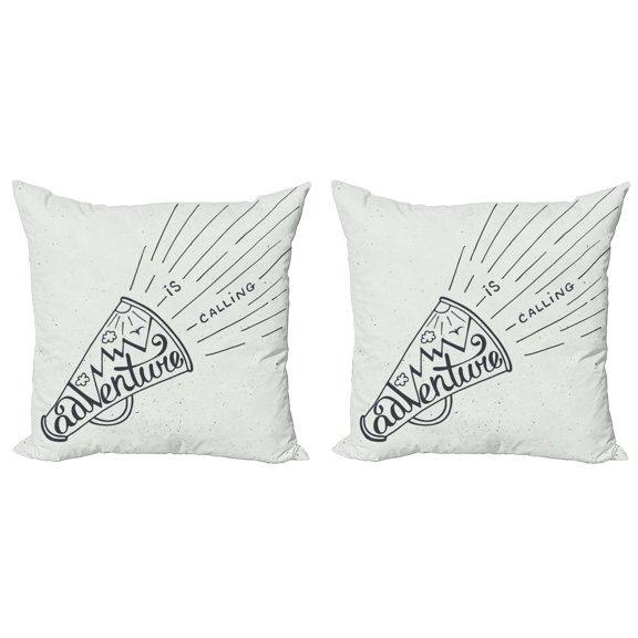 Ambesonne Adventure Throw Pillow Cover 2 Pack, Mountains Birds Sun, 16", Black White