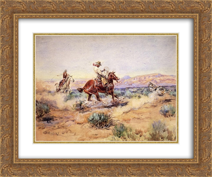 Charles M. Russell 2x Matted 24x20 Gold Ornate Framed Art Print 'Roping ...