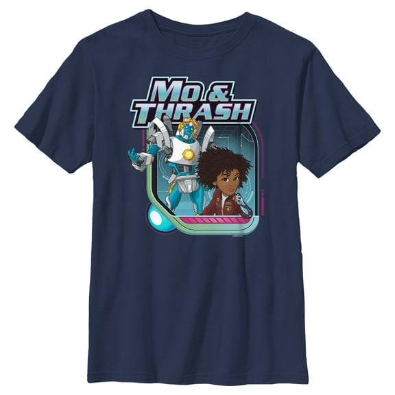Boy's Transformers: EarthSpark Mo and Thrash Graphic Tee Navy Blue Medium