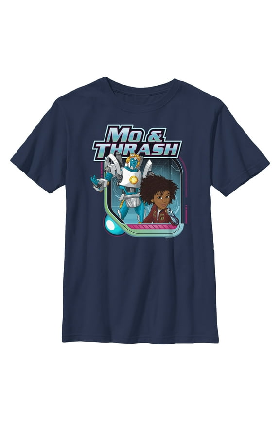 Boy's Transformers: EarthSpark Mo and Thrash Graphic Tee Navy Blue Medium