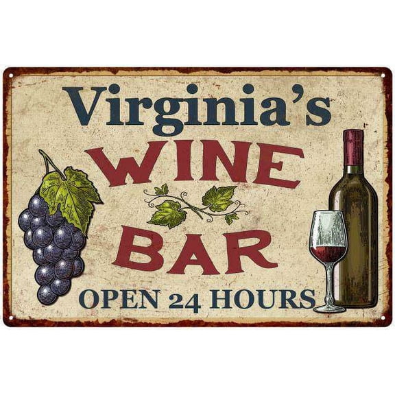 Virginia's Rustic Wine Bar Sign Wall Decor Kitchen Gift 8 x 12 High Gloss Metal 208120056904