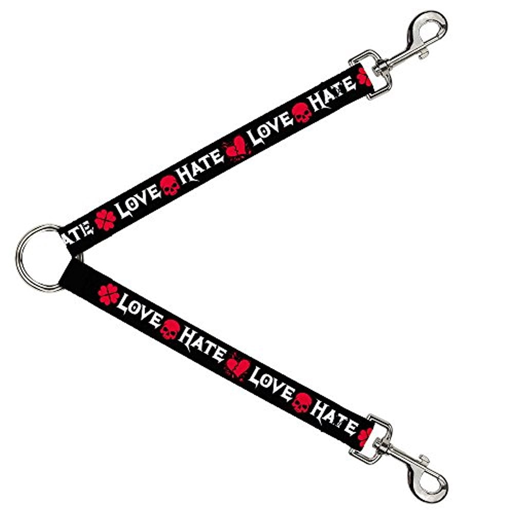 Buckle-Down Leash Splitter - Love Hate Black White Fuchsia - 1" Wide - 30" Length