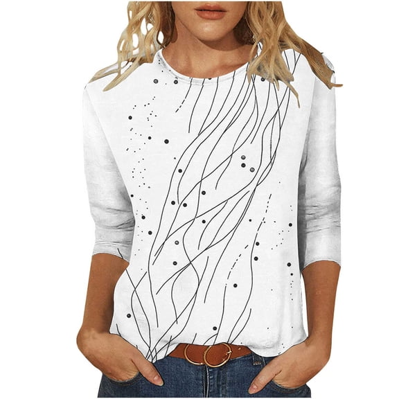 successthop Oversized T Shirts for Women Graphic Tee 3/4 Sleeve Crewneck Shirt Tee Fall Casual Plus Size Pullover Tops