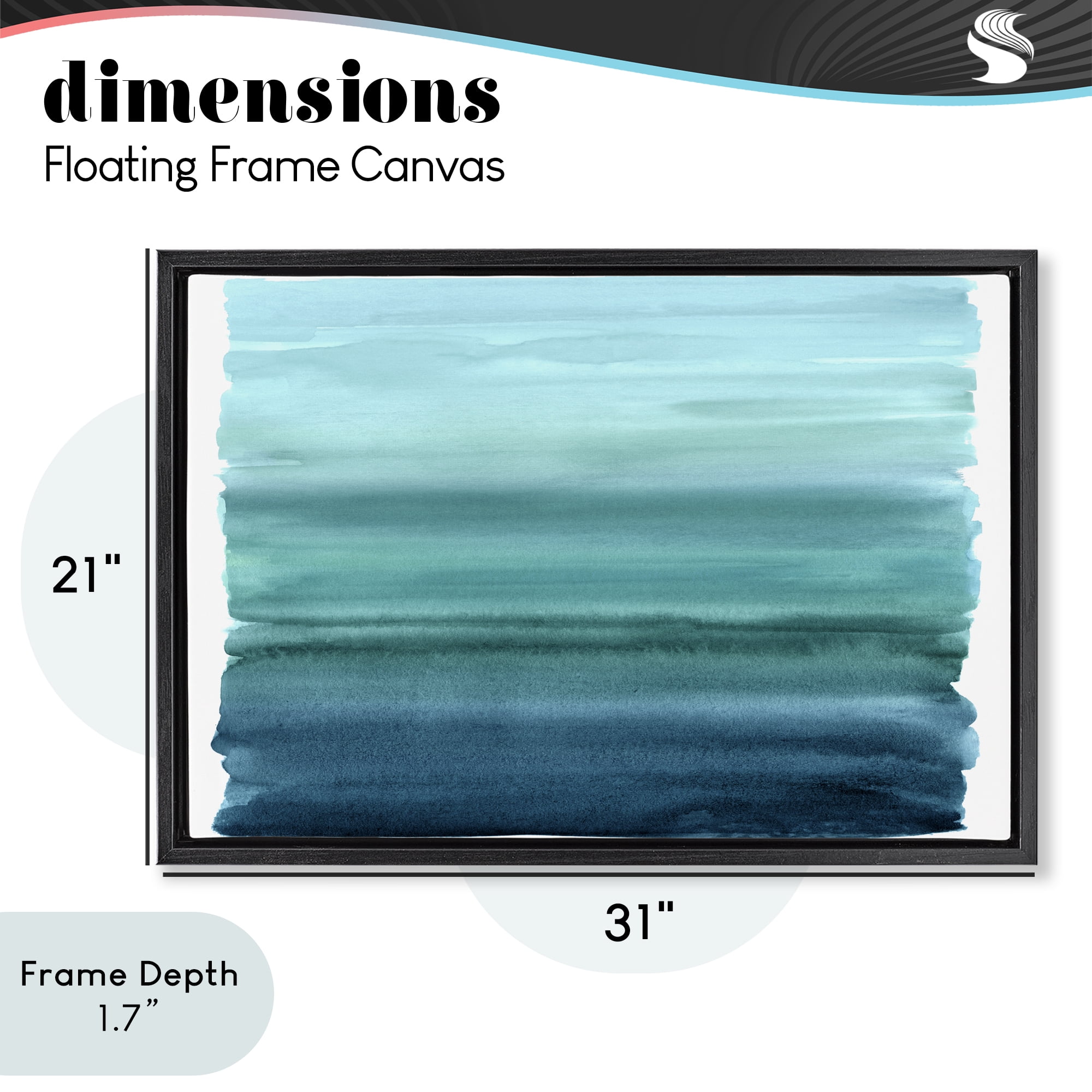Stupell Industries Ombre Teal Gradient Black Framed Floater Canvas Wall Art, design by Allie Corbin