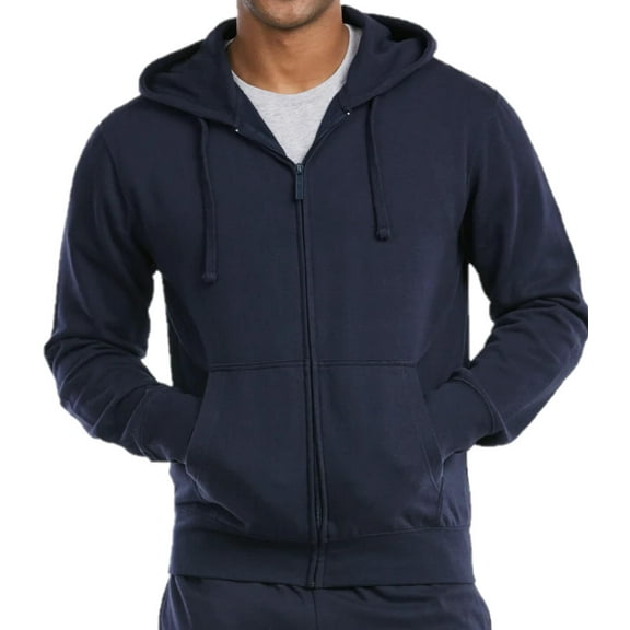 Men's Cotton Blend Lightweight Fleece Lined Sport Gym Zip Up Sweater Hoodie, Navy XL, 1 Count, 1 Pack