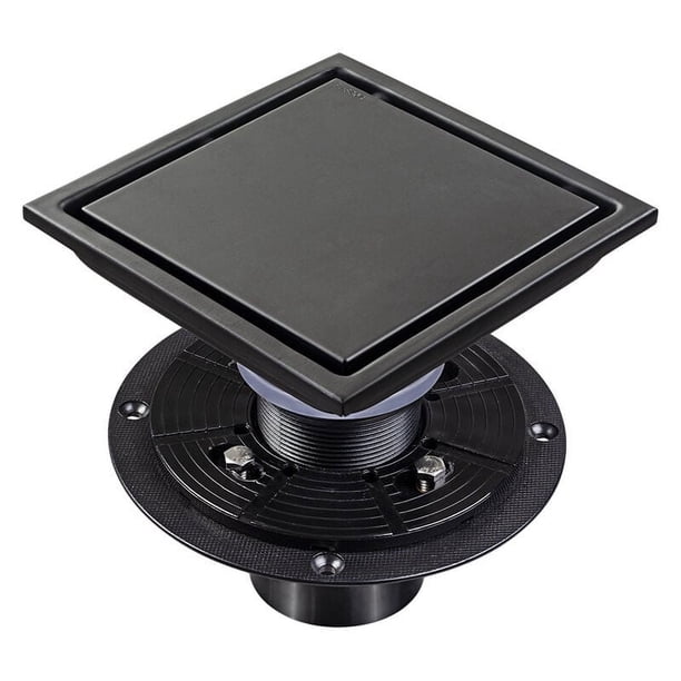 Base de drenaje de ducha de usos múltiples, diseño cuadrado de fácil limpieza con cubierta extraíble para drenaje de piso invisible, acero inoxidable 304 negro mate con rejilla de inserción de