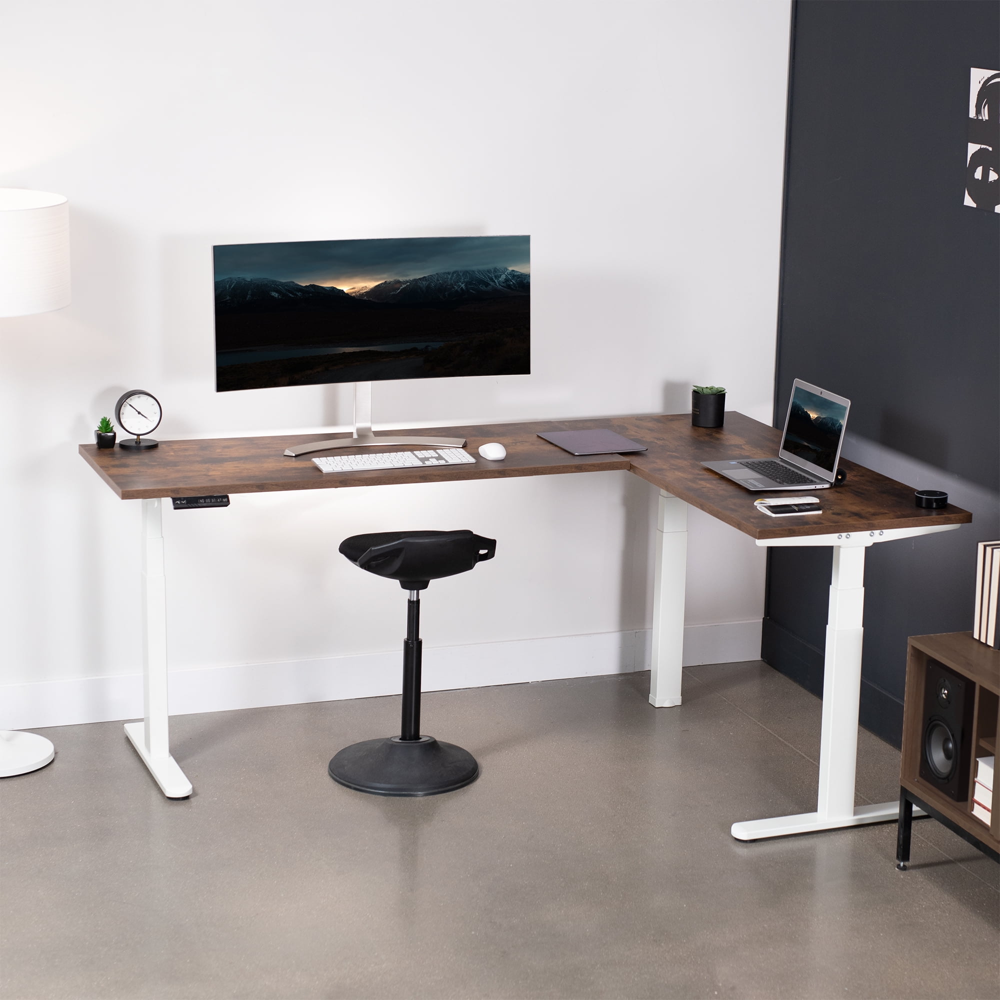 VIVO White Electric Motor Height Adjustable Corner 3 Leg Standing Desk Frame