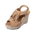 thumbnail image 2 of Viluyesy Womens Platform Sandals, Fashion Tassel Ankle Strap Peep Toe Thick Sole Wedge Dressy Shoes Khaki US5.5, 2 of 7