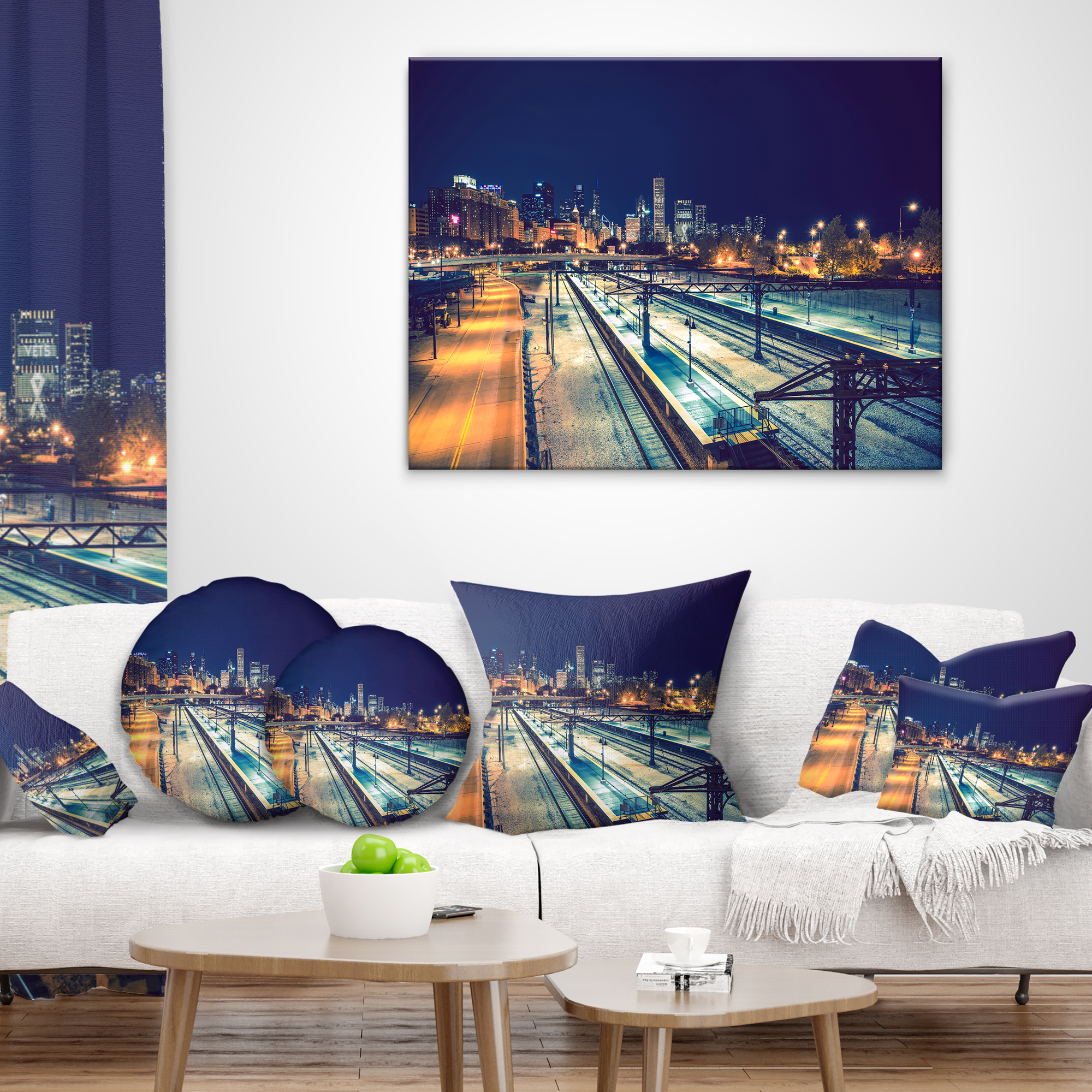 Designart Welcome in Chicago Highway Traffic - Cityscape Throw Pillow - 16x16