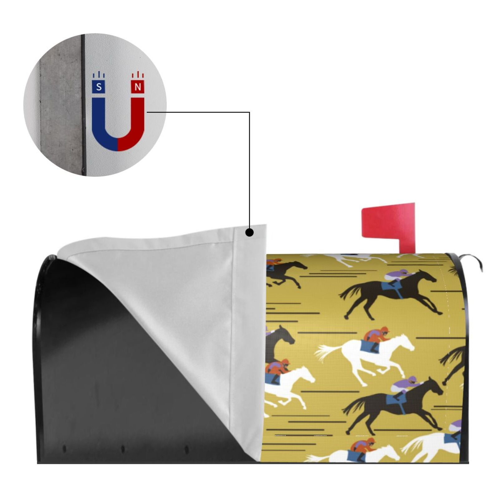 Logiee Horsemen In Horseraces Print Post Letter Box Wrap Decor, Mailbox Cover Suitable for Standard Mailbox and Large Size Mailbox,Outdoor Yard Decoration-25.5x21 in